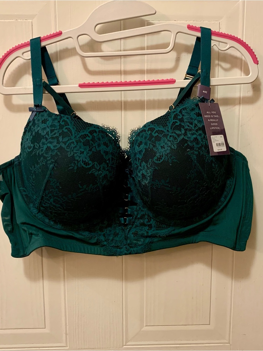 NWT Lane Bryant Cacique Green Lace Up Boost Balconette Longline Bra 44C